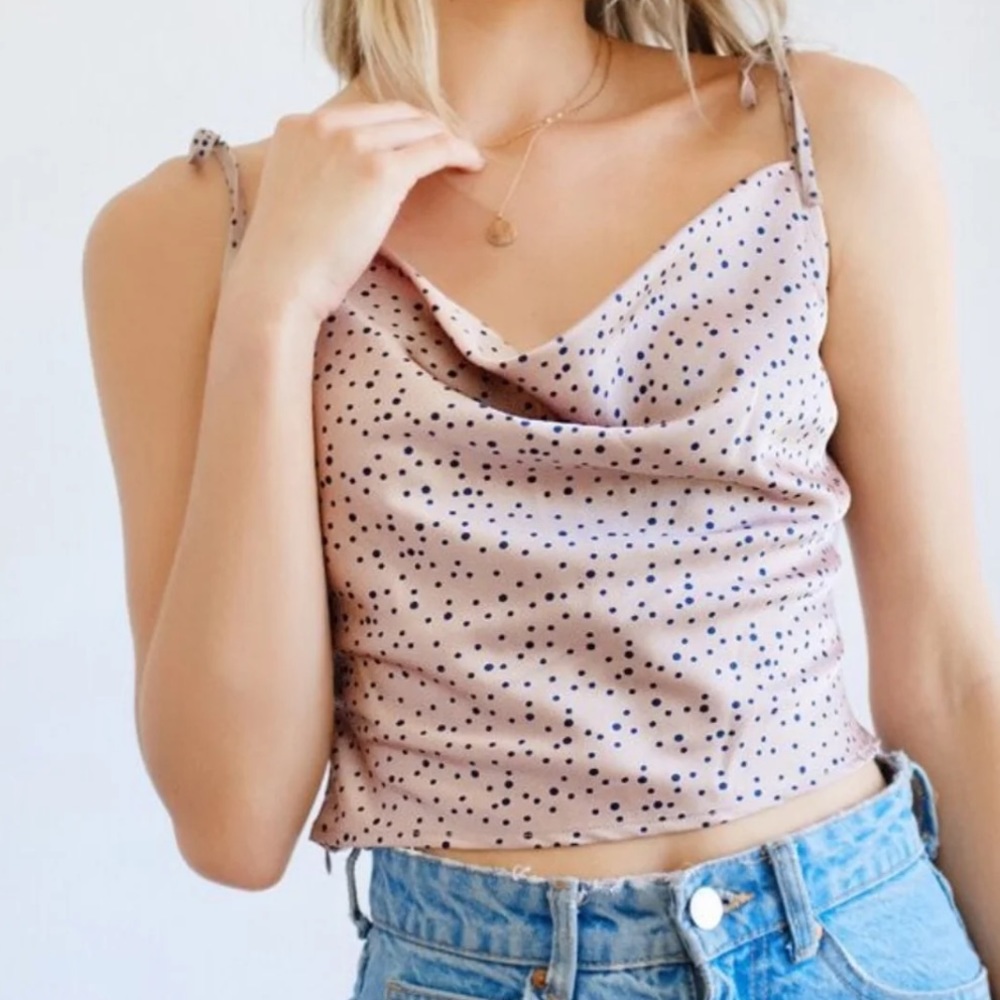 Princess Polly noire crop silk polka dot cami top